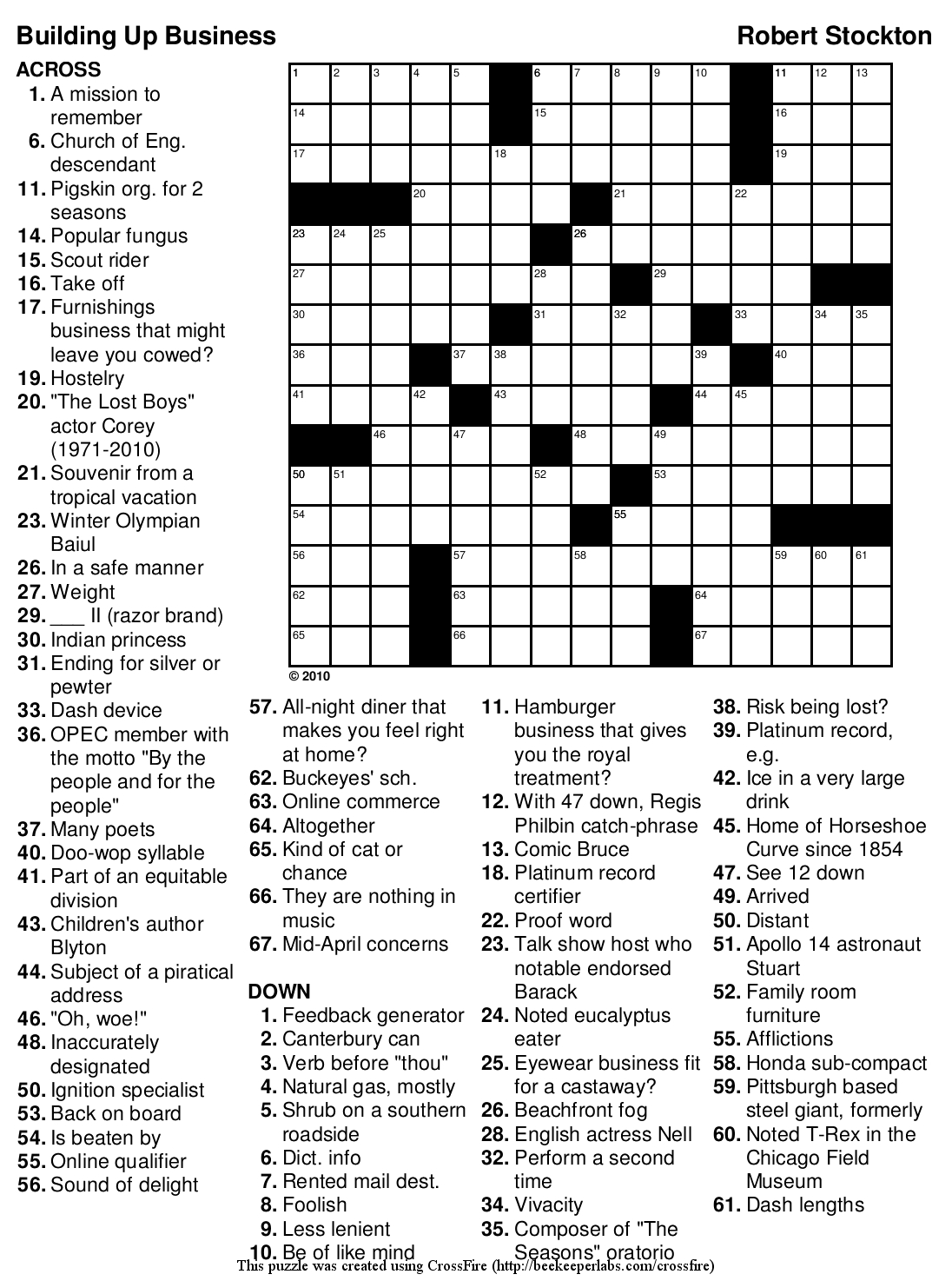 Beekeeper Crosswords - Printable Crossword April