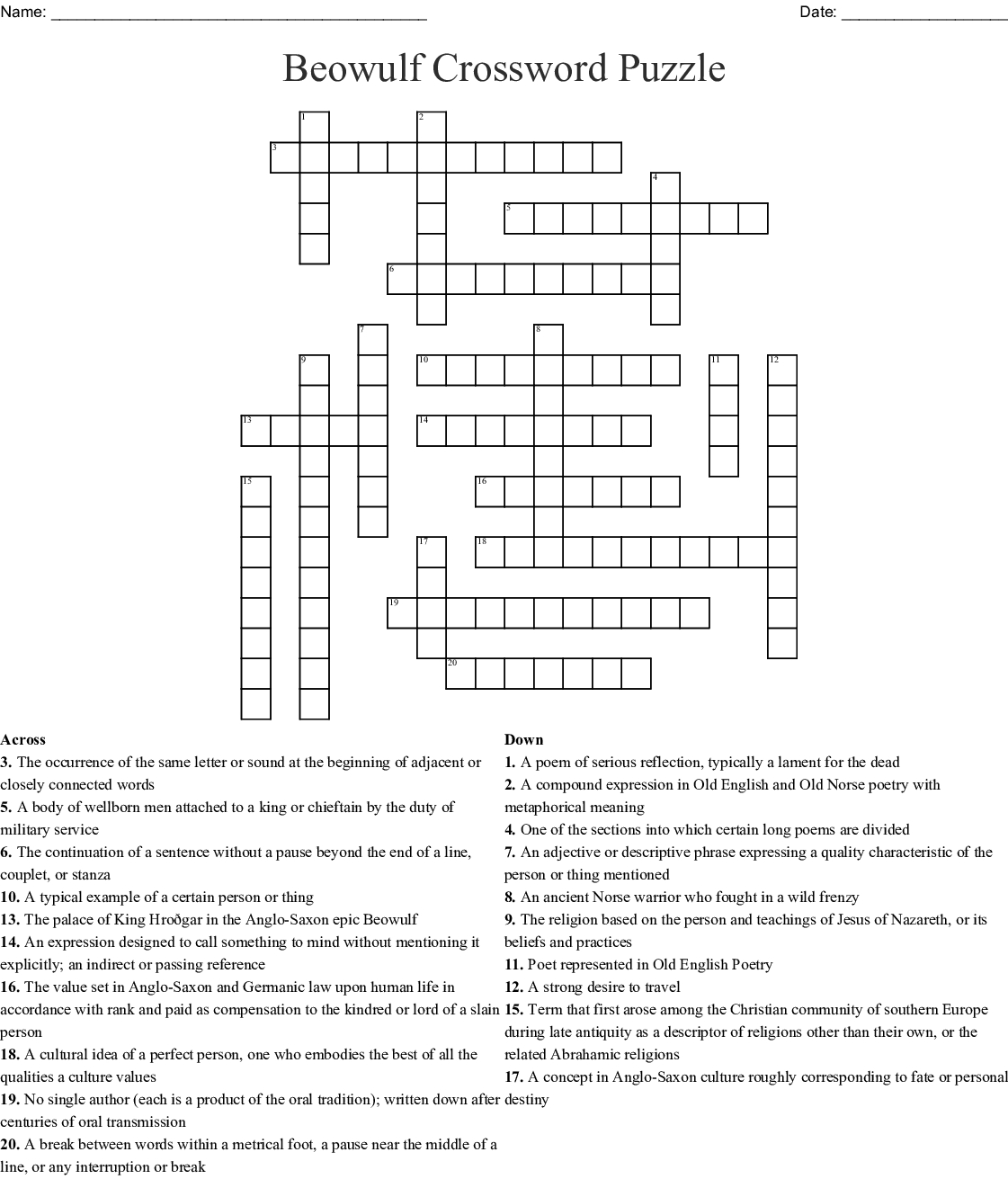 Beowulf Word Search Wordmint Printable Beowulf Crossword Puzzle Printable Crossword Puzzles