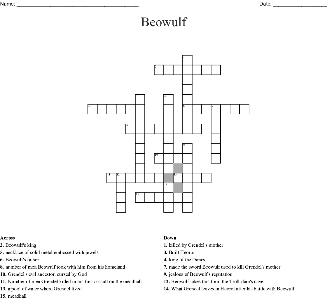 Beowulf Crossword - Wordmint - Printable Beowulf Crossword Puzzle