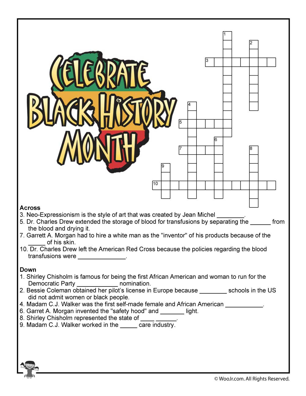 Black History Month Crossword Puzzle Worksheet | Woo! Jr. Kids - Printable Us History Crossword Puzzles