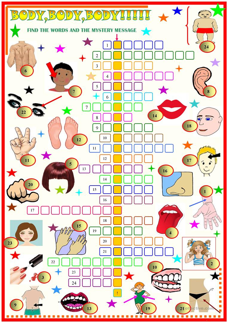 Body Parts :crossword With Key Worksheet - Free Esl Printable - Free Printable Crossword Puzzles Body Parts