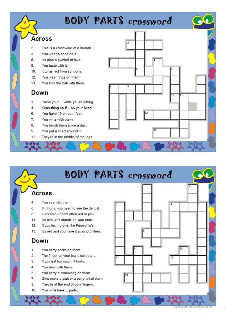 Body Parts Crosswords Worksheet - Free Esl Printable Worksheets Made - Free Printable Crossword Puzzles Body Parts