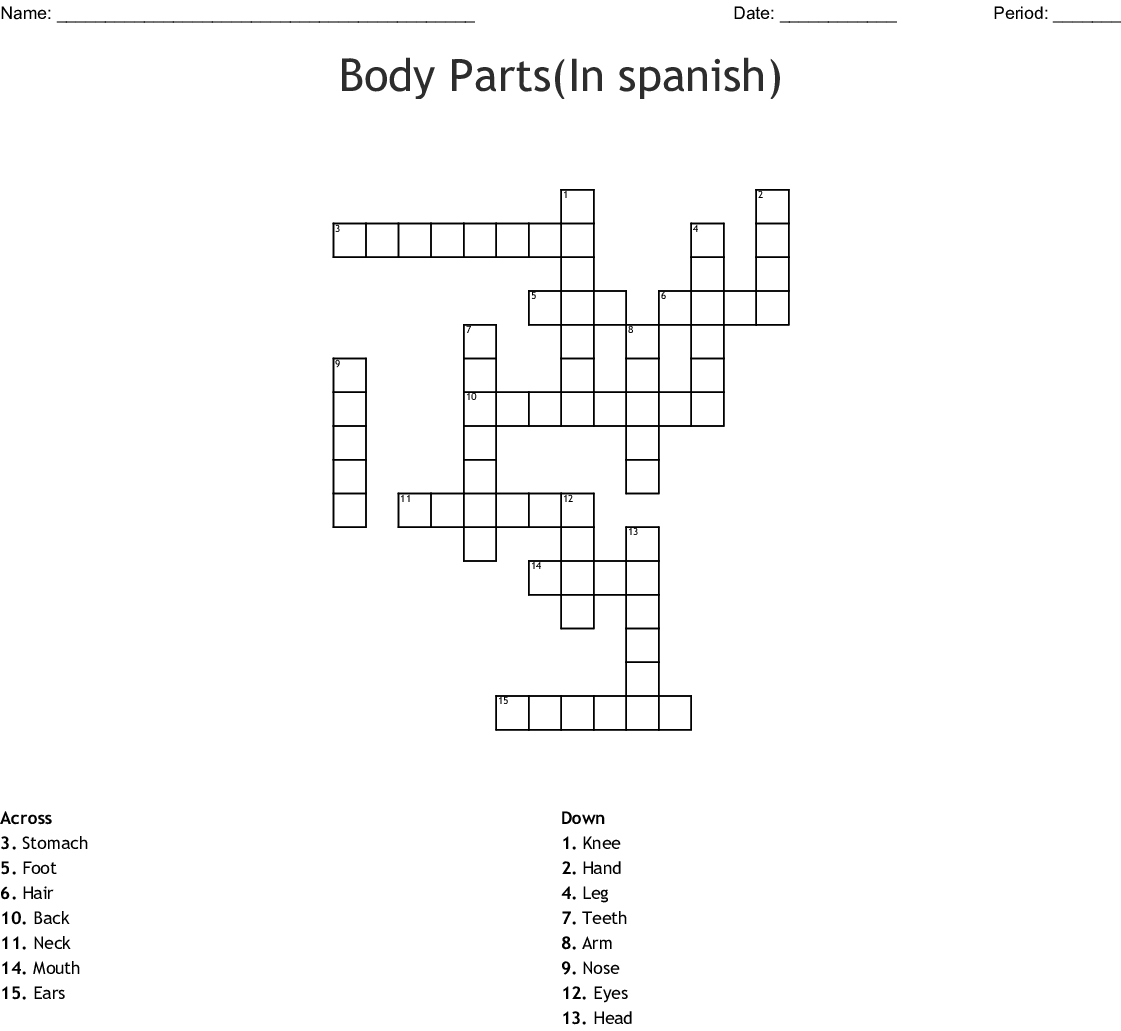 Body Parts(In Spanish) Crossword - Wordmint - Free Printable Crossword Puzzles Body Parts