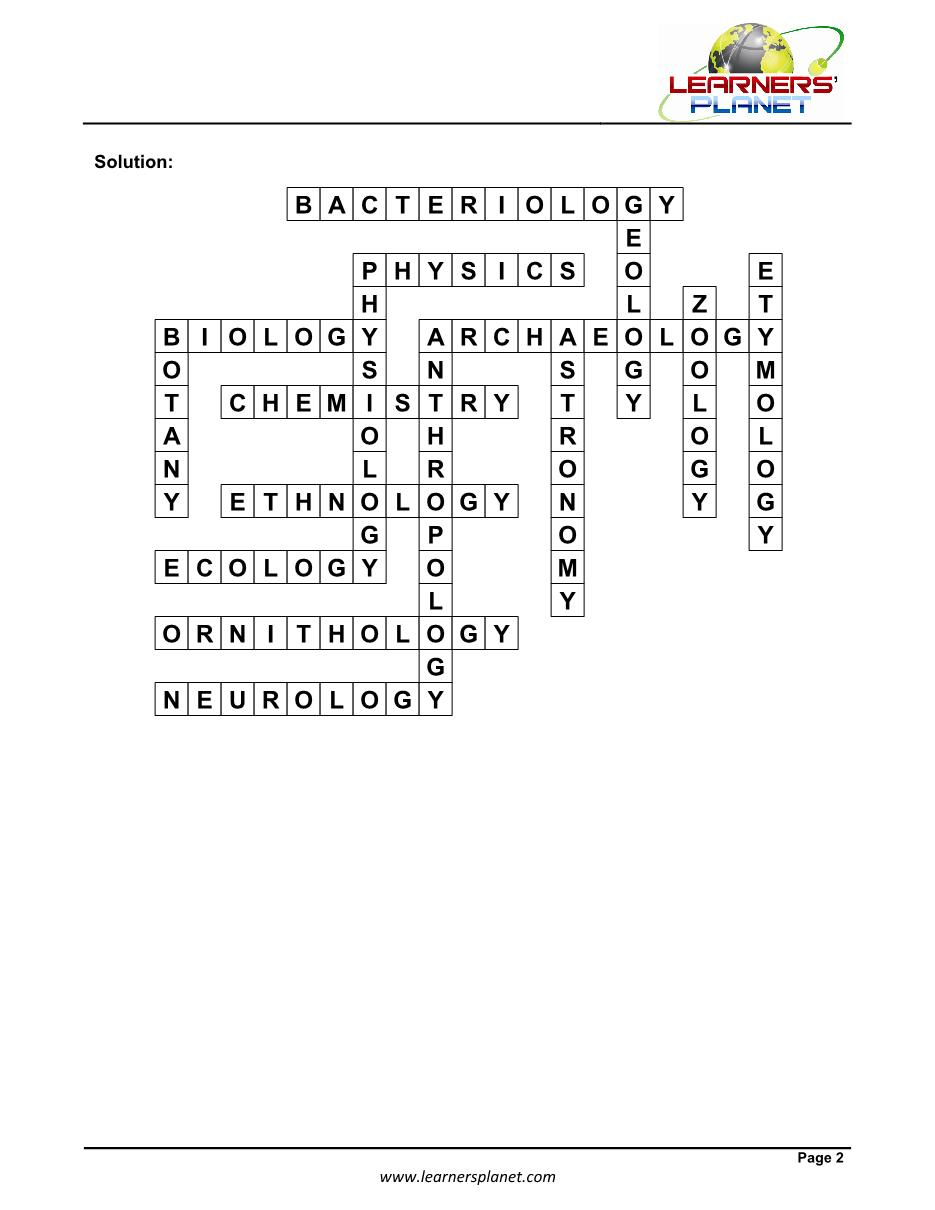 Branches Of Science Crossword Puzzle Worksheet - Printable Science Crossword Puzzles