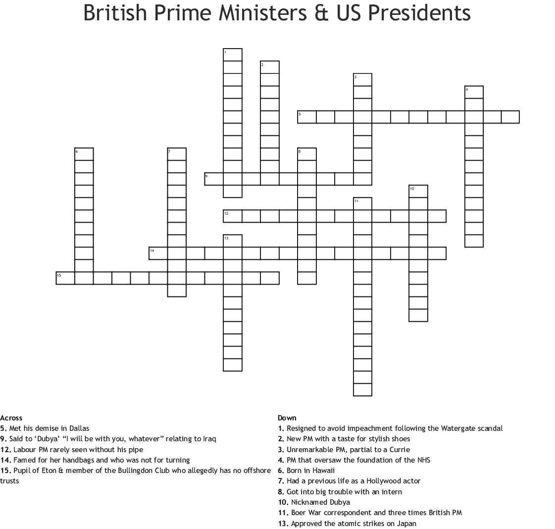 British Prime Ministers &amp;amp; Us Presidents Crossword - Wordmint - Us Presidents Crossword Puzzle Printable