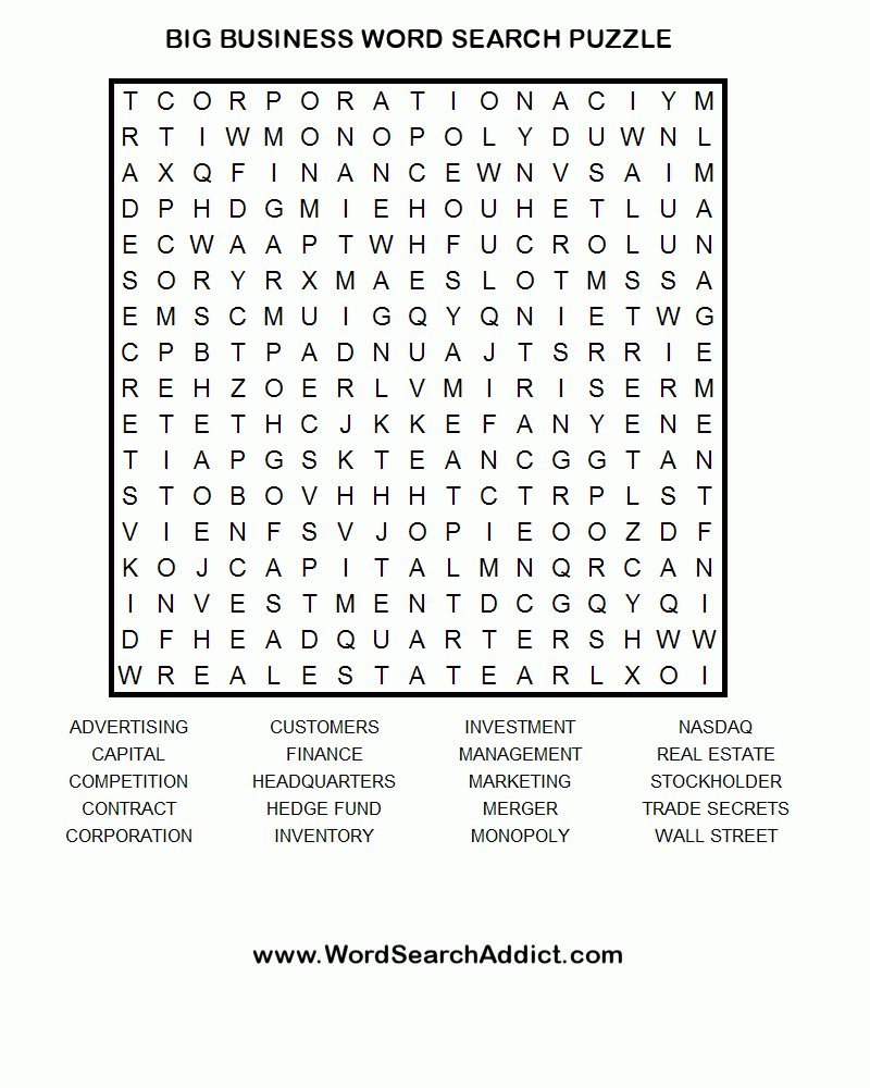 Business Word Search - Yapis.sticken.co - Printable Crossword Puzzles Business And Finance