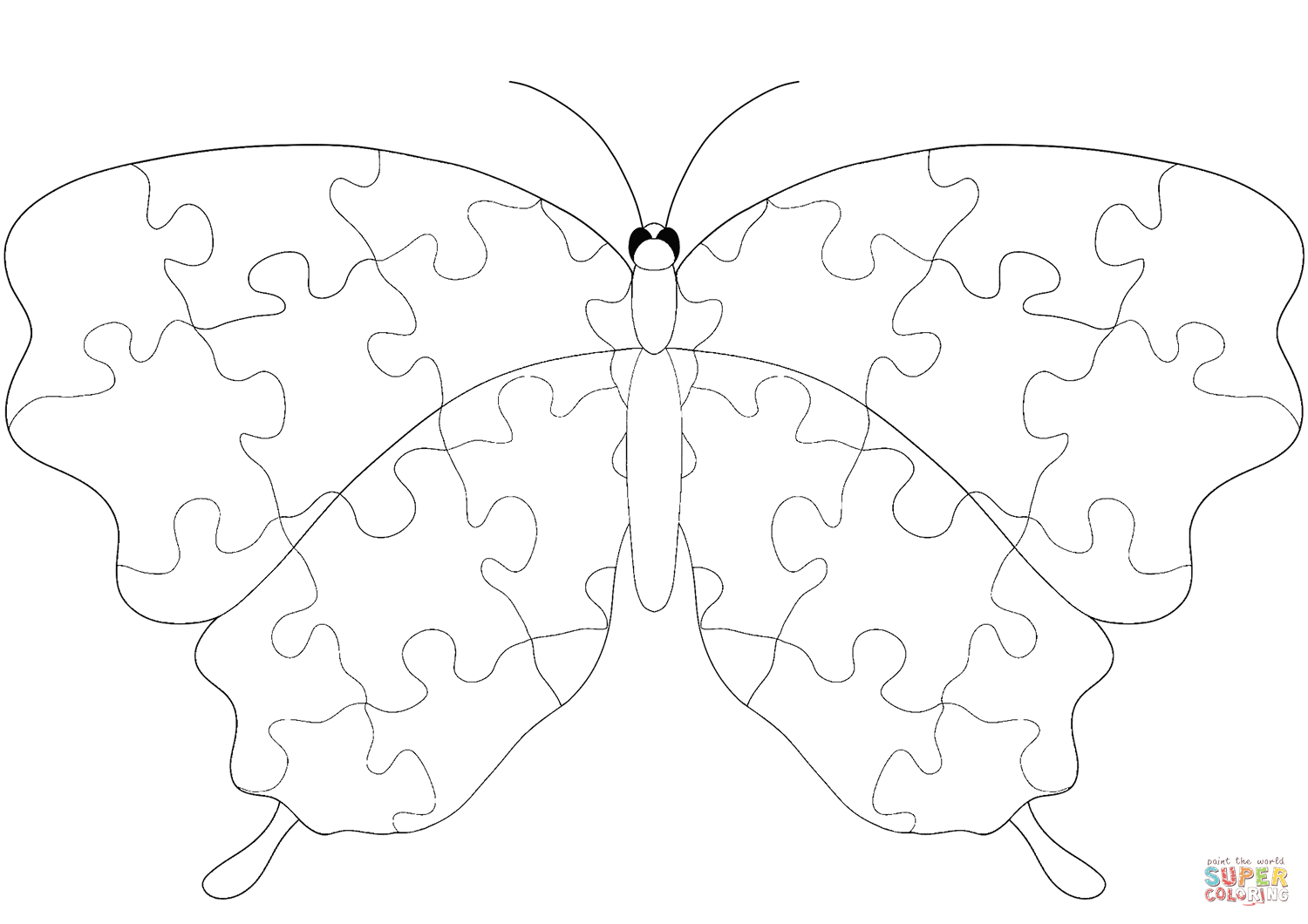 Butterfly With Jigsaw Puzzle Pattern Coloring Page | Free Printable - Printable Puzzle Coloring Pages