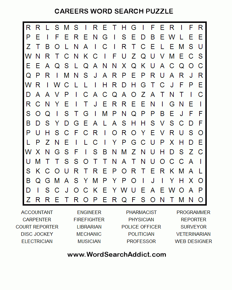Careers Printable Word Search Puzzle - Printable Crossword Puzzles And Word Searches