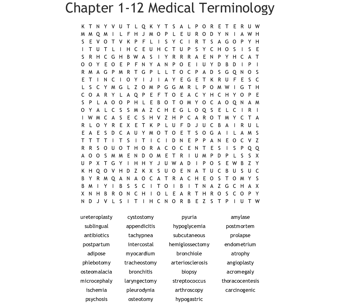 Chapter 1-12 Medical Terminology Word Search - Wordmint - Printable Grey&amp;#039;s Anatomy Crossword Puzzles