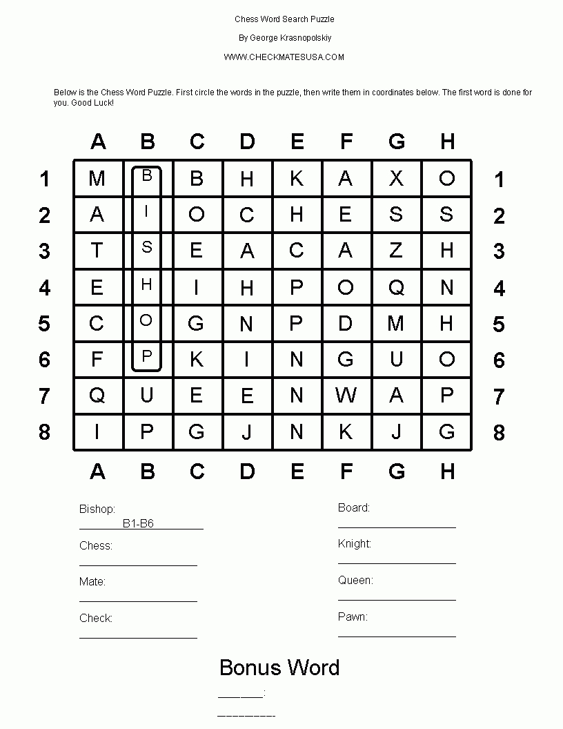 Chess Word Puzzles - Printable Chess Puzzles