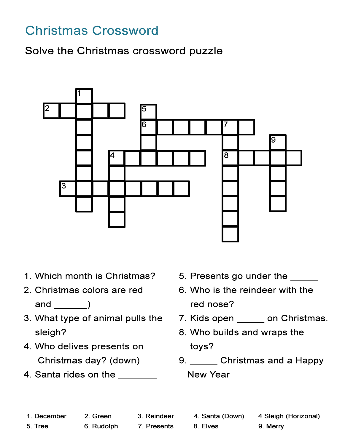 Christmas Crossword Puzzle: Uncover Christmas Words In This - 9 Letter Word Puzzle Printable