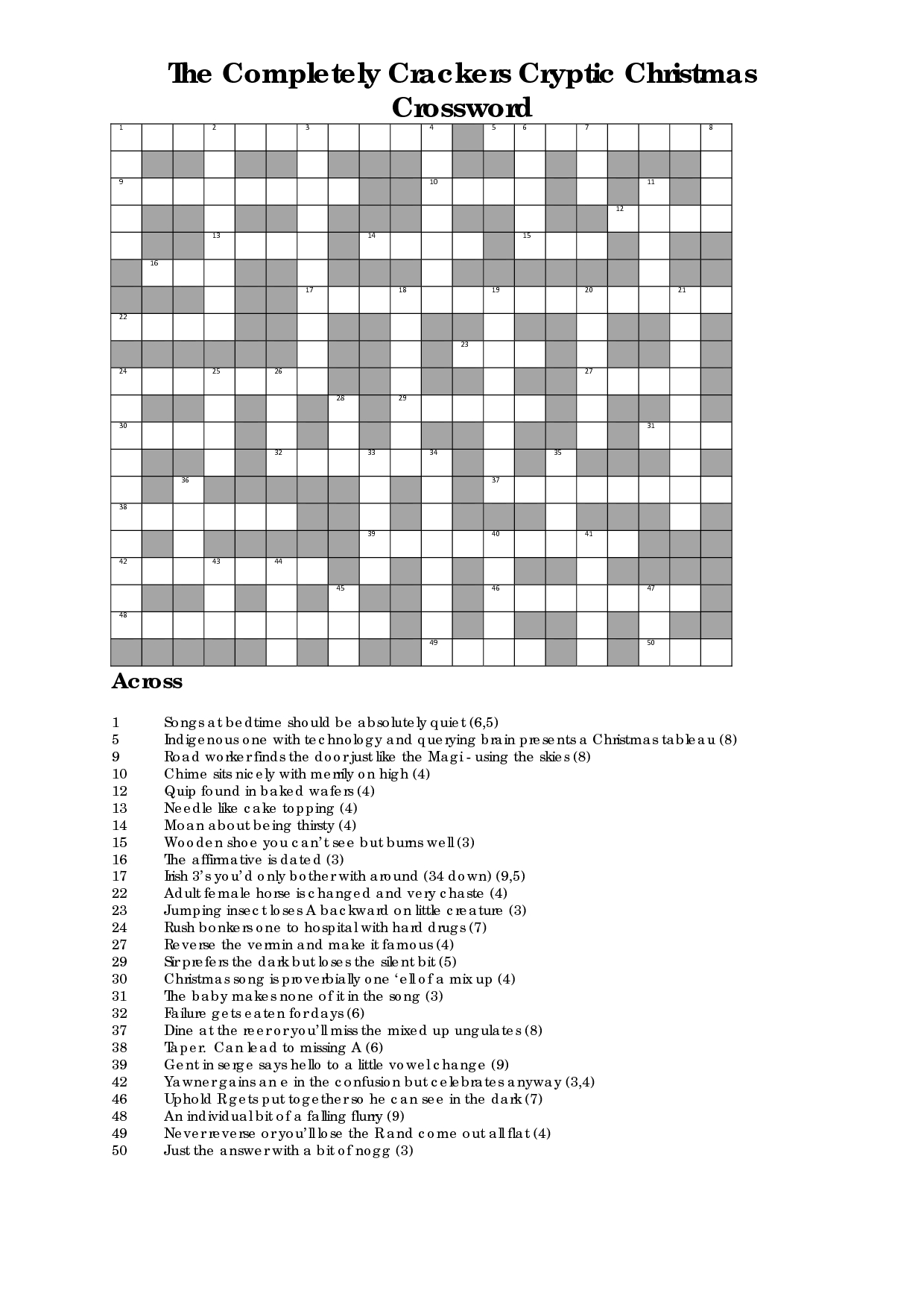 Christmas Crossword Puzzles To Print | The Completely Crackers - Printable Cryptic Crossword Puzzles