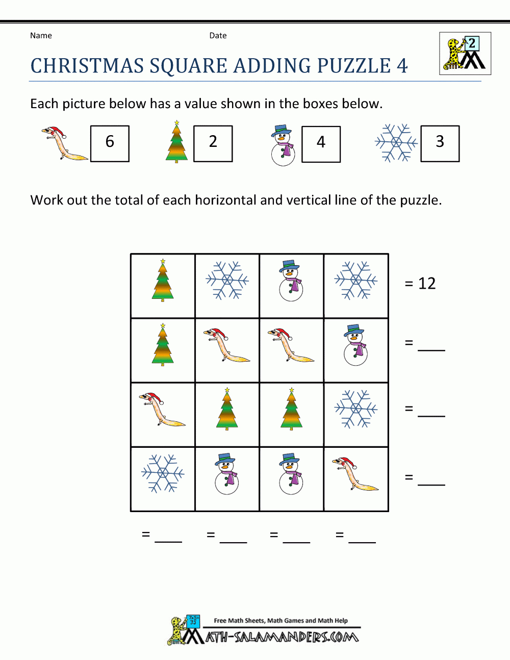 Christmas Math Worksheets - Printable Puzzles For 12 Year Olds