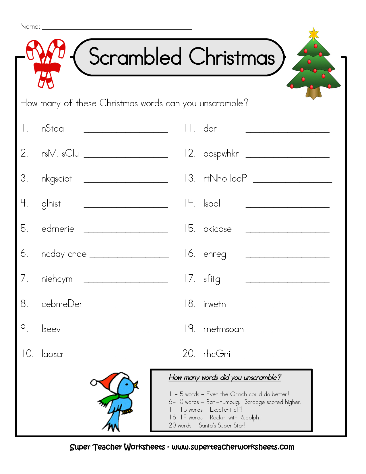 Christmas Word Scramble And Answers | Games | Christmas Word - Printable Unscramble Puzzles