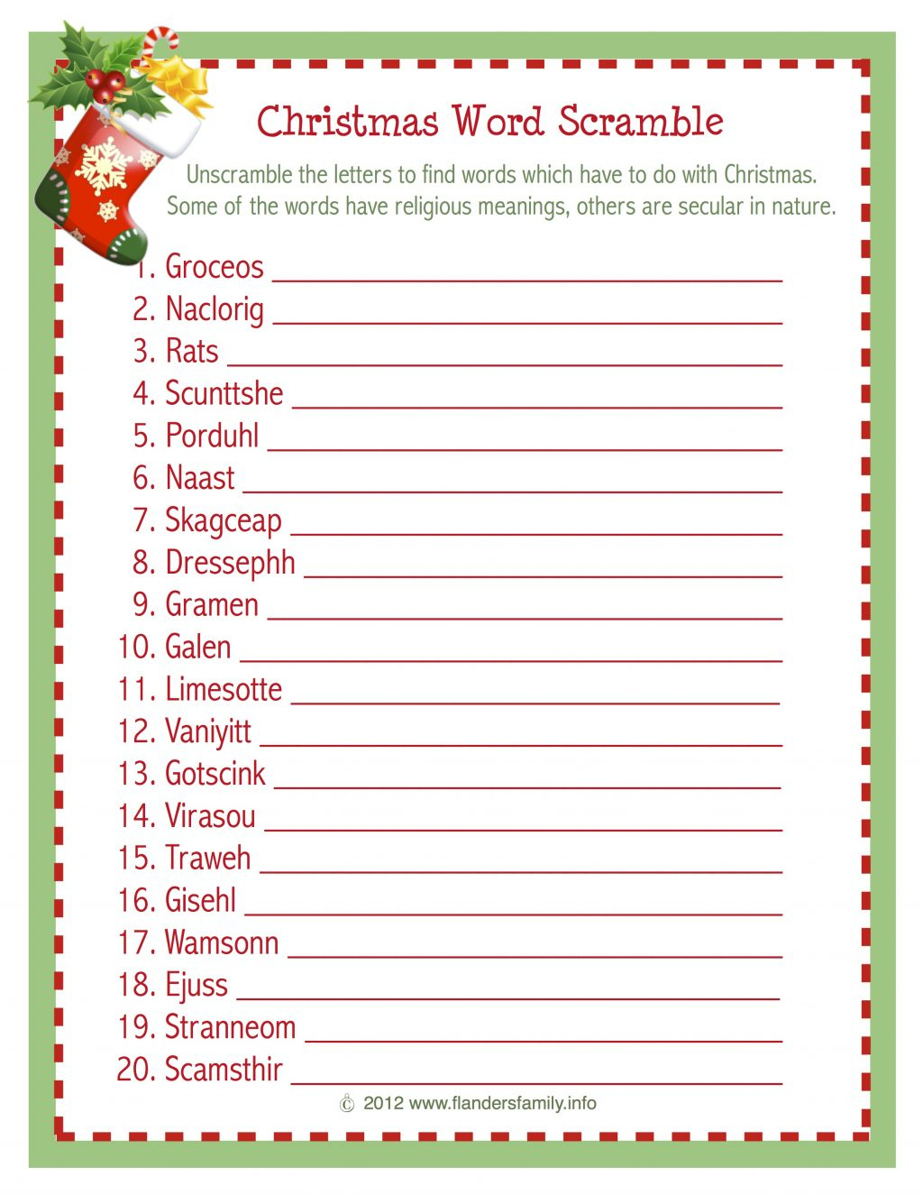 Christmas Word Scramble (Free Printable) - Flanders Family Homelife - Free Printable Unscramble Puzzles
