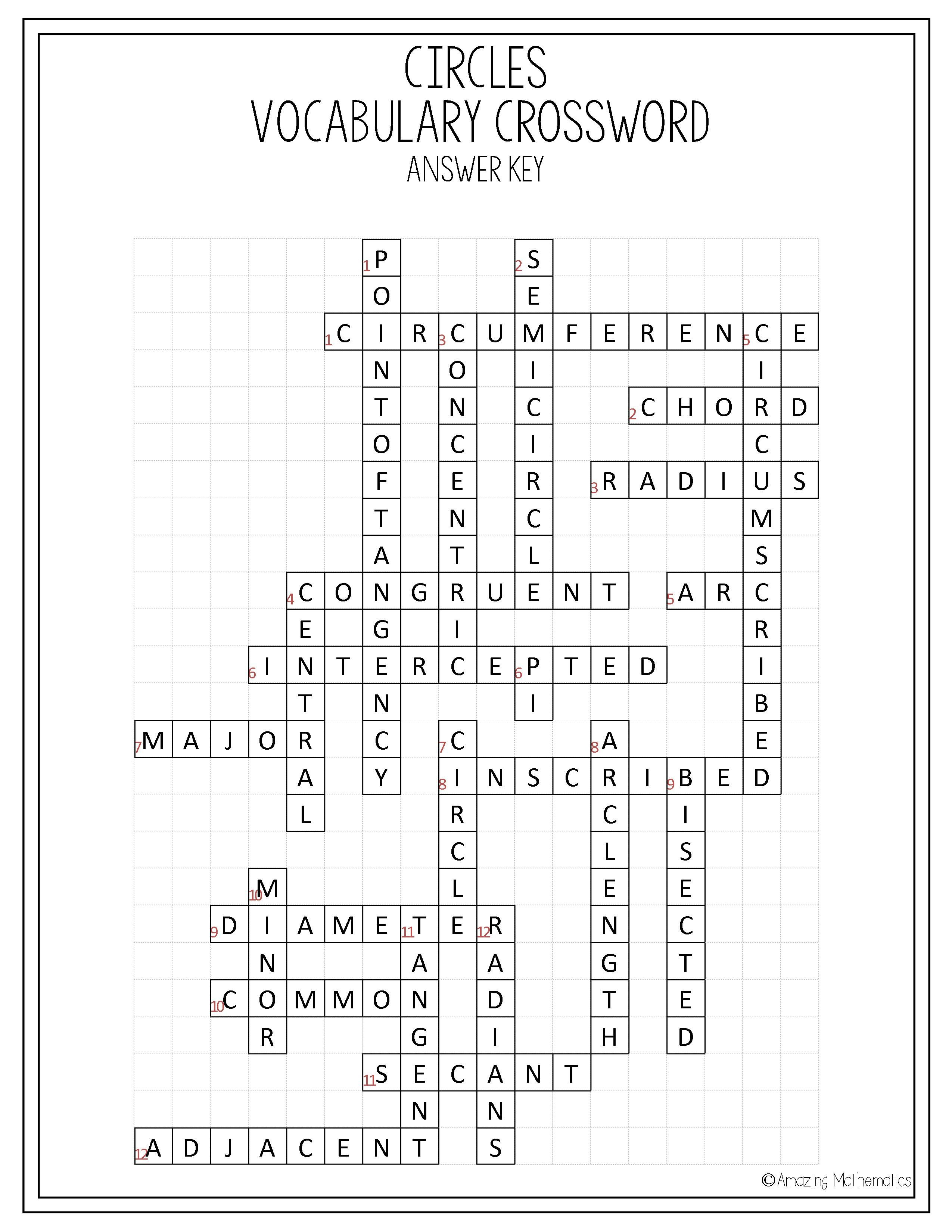 Circles Vocabulary Crossword | My Tpt Items | Geometry Worksheets - Printable English Crossword Puzzles With Answers Pdf