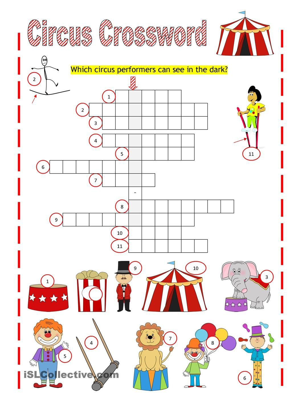 Circus Crossword | Work Sheets | Big Top Circus, Crossword, Worksheets - Circus Crossword Puzzle Printables