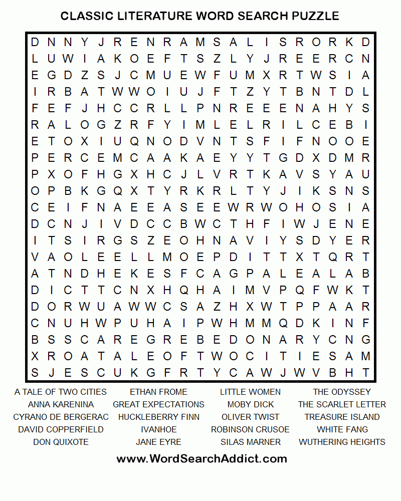 Classic Literature Printable Word Search Puzzle - Printable Crossword Search Puzzles