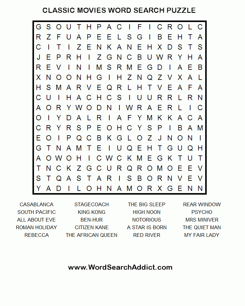 Classic Movies Word Search Puzzle | Coloring &amp;amp; Challenges For Adults - Printable Crossword Puzzle Movies