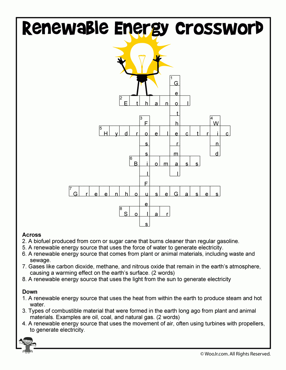 Clean Energy Crossword Answer Key | Woo! Jr. Kids Activities - Printable Energy Puzzle