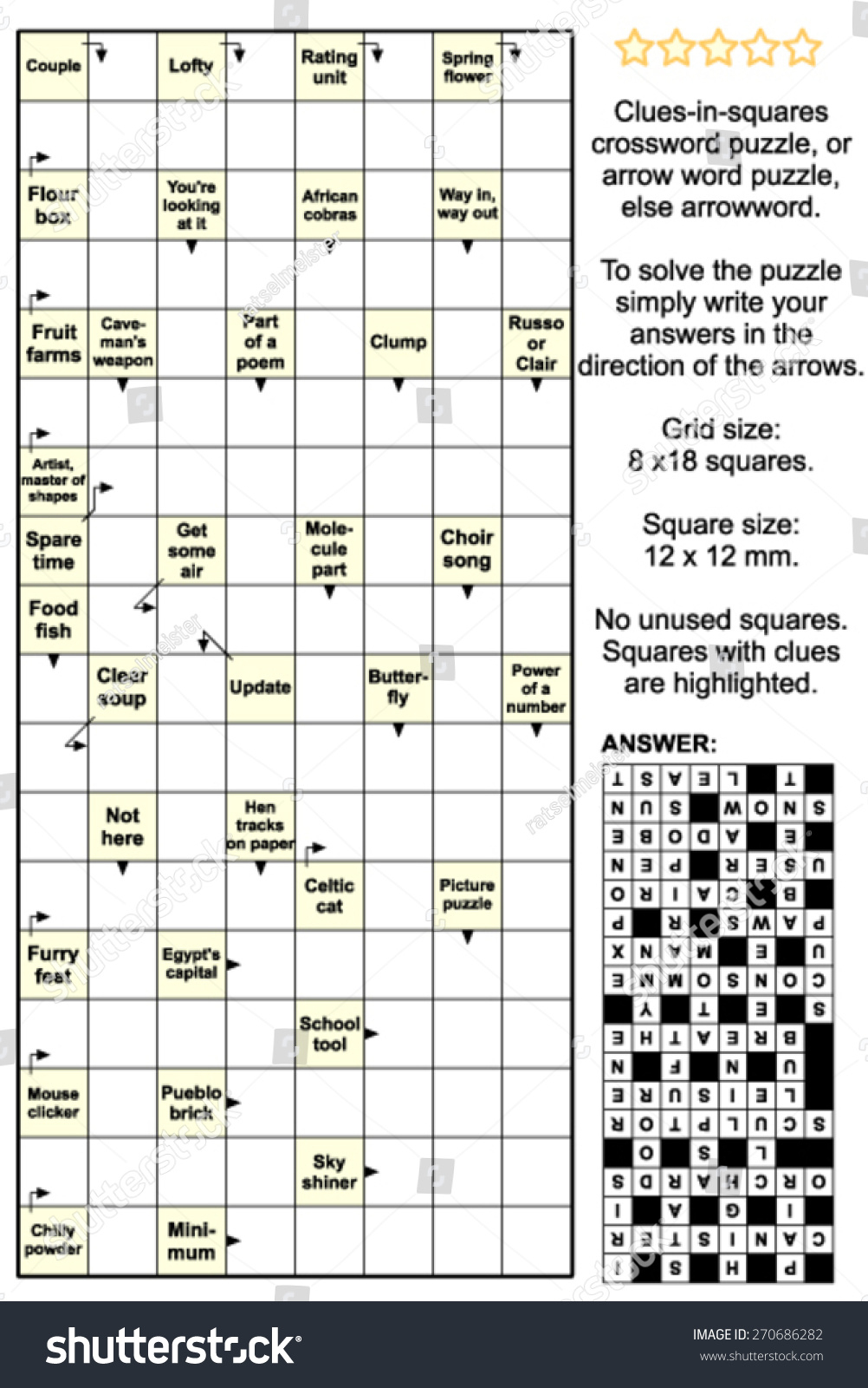 Clues-In-Squares Crossword Puzzle, Or… Stock Photo 270686282 - Printable Arrow Crossword Puzzles For Free