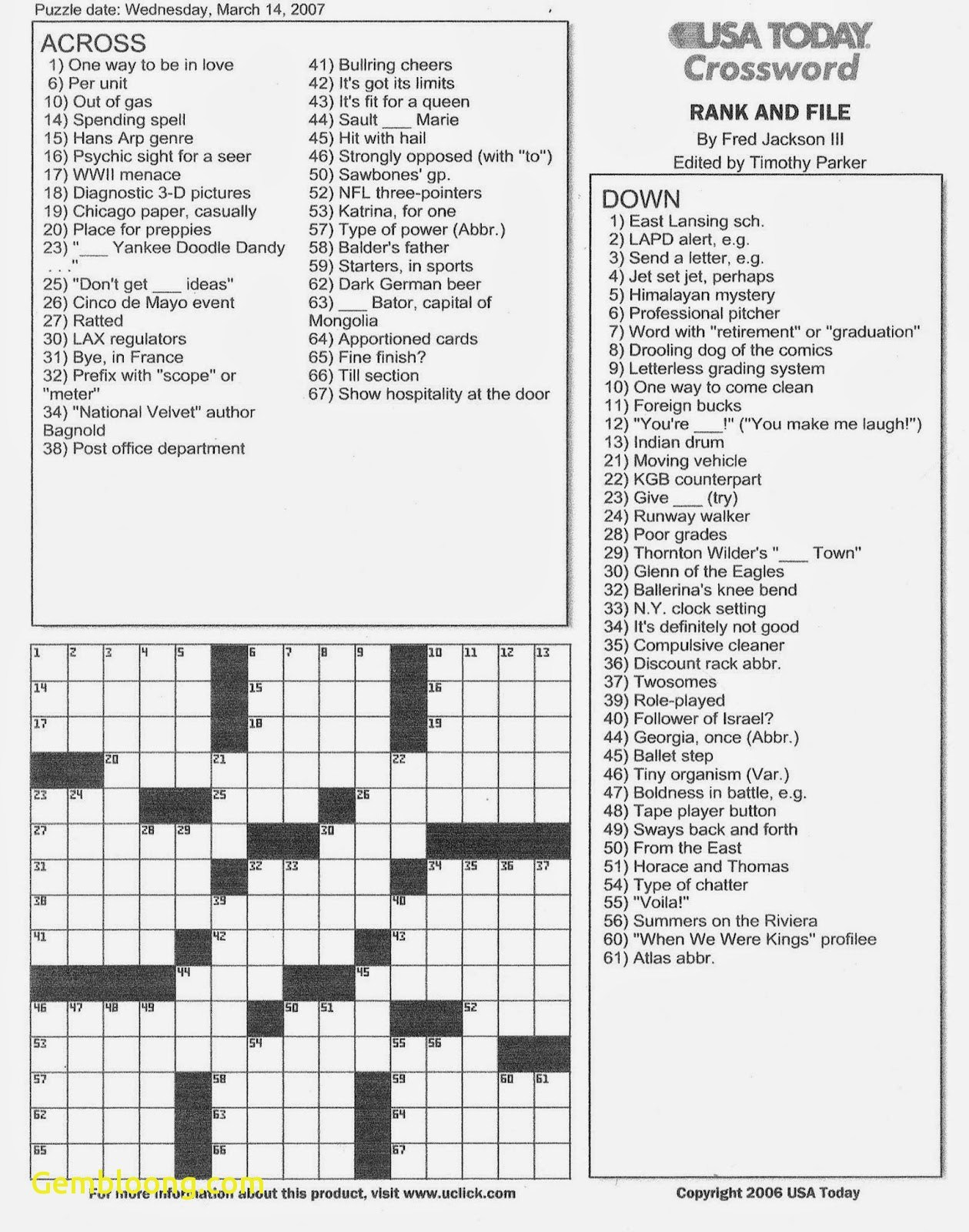 Printable Universal Crossword Puzzle Today / Printable Crossword