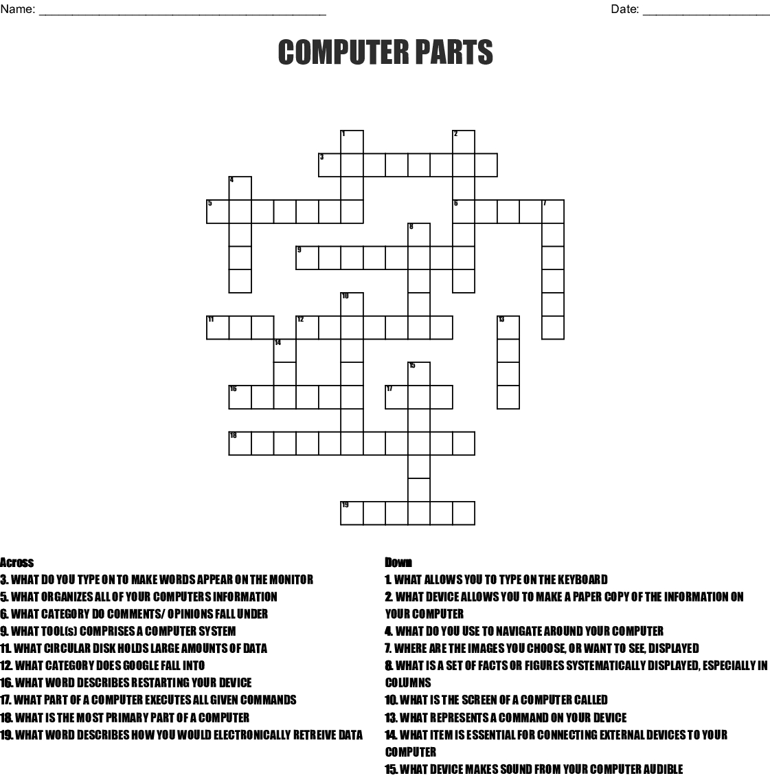 Computer Parts Crossword - Wordmint - Computer Crossword Puzzles Printable