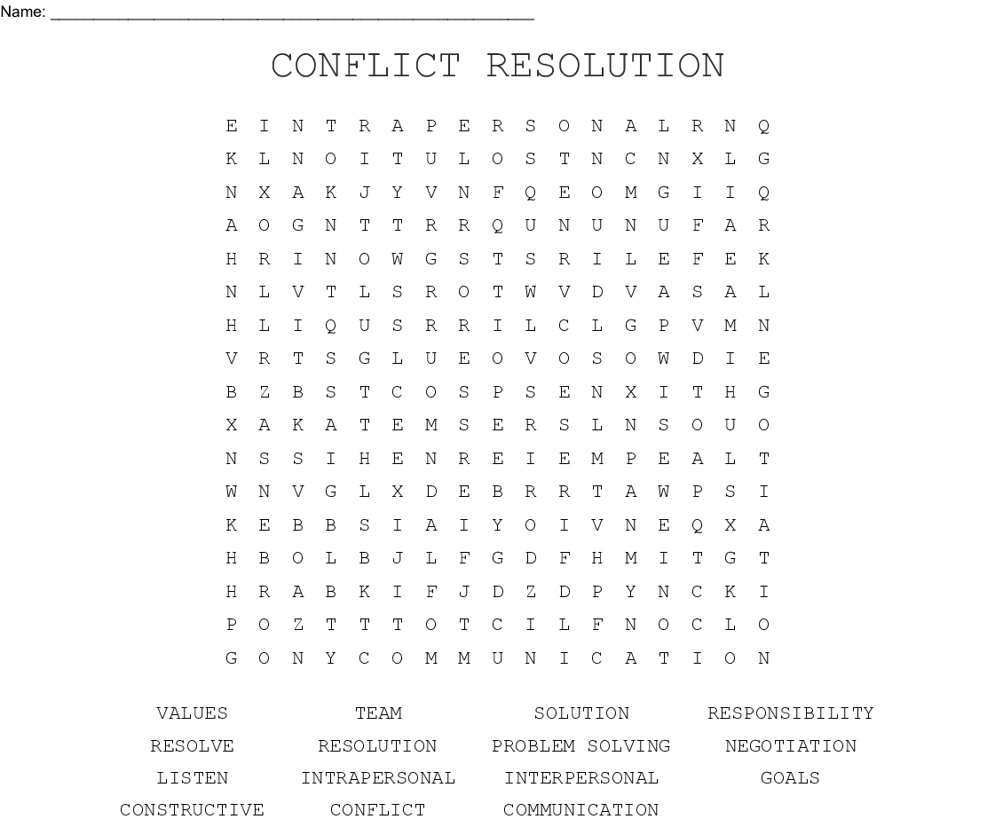 Conflict Resolution Word Search - Wordmint - Printable Conflict Resolution Crossword Puzzle