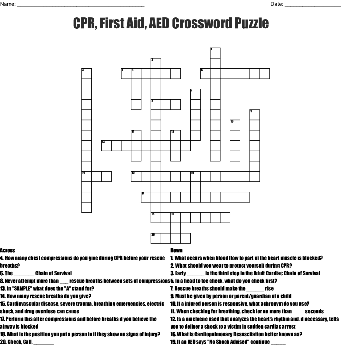Cpr, First Aid, Aed Crossword Puzzle Crossword - Wordmint - Printable Crossword Puzzle First Aid