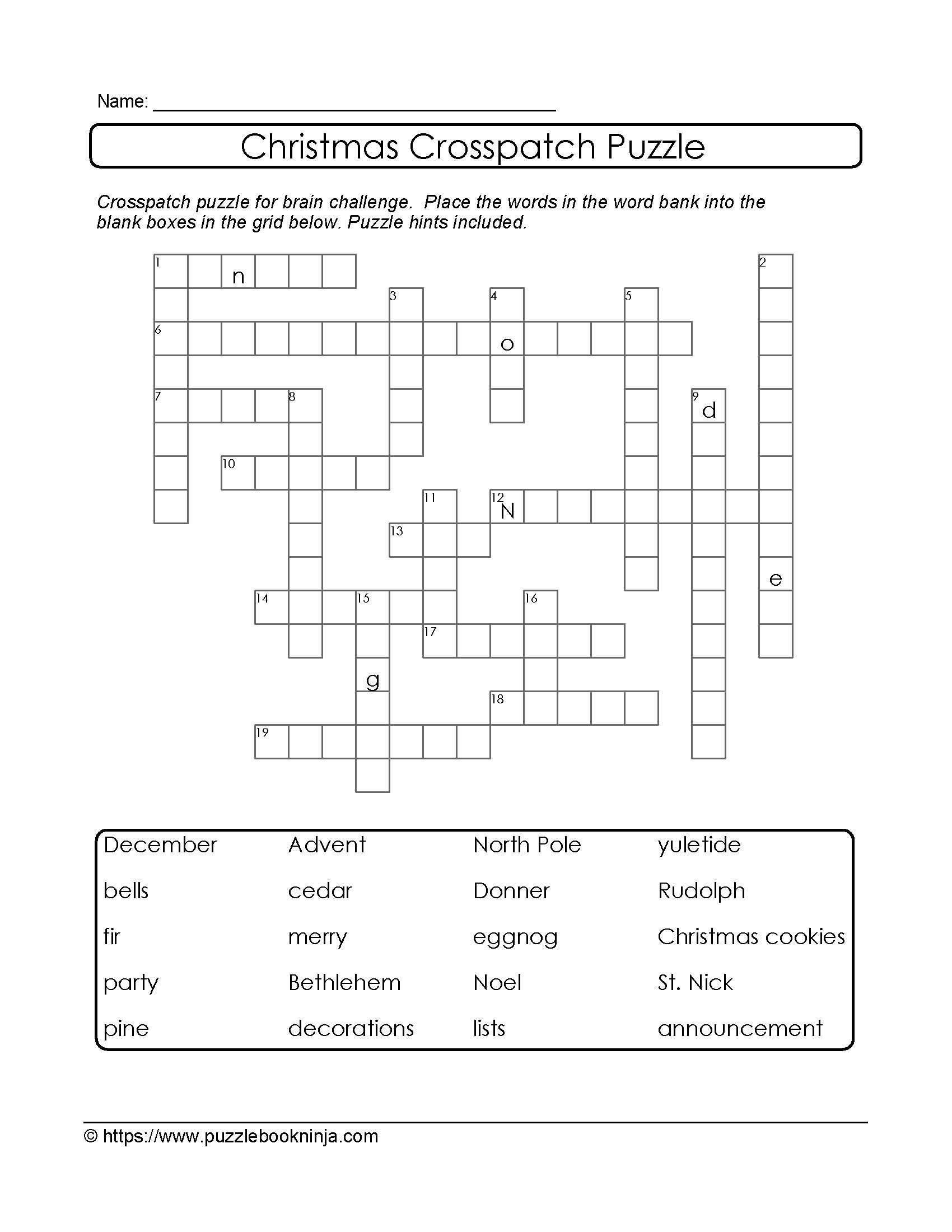 Crosspatch Xmas Puzzle. Free. Great For Vocabulary Building And - Printable Vocabulary Puzzles