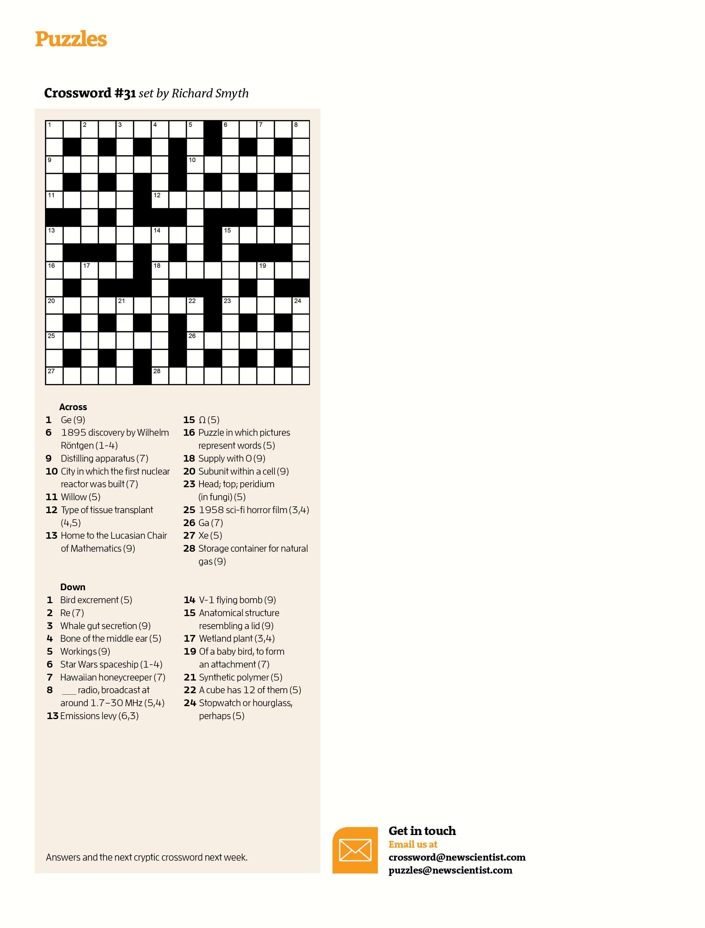 Crossword #31 | New Scientist - Daily Quick Crossword Printable Version