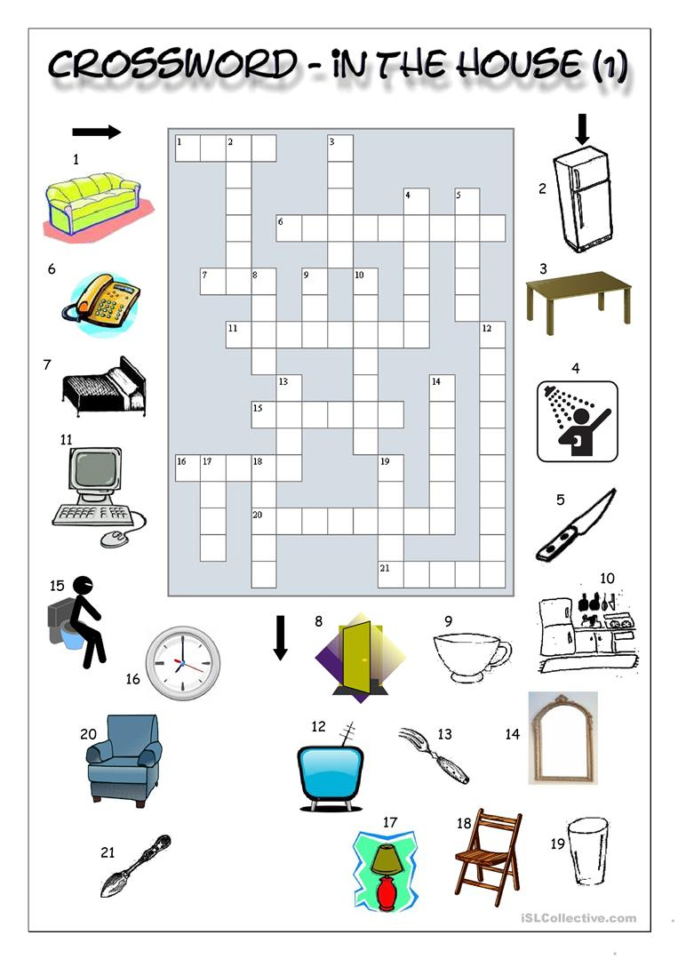 Crossword - In The House (1) Worksheet - Free Esl Printable - Printable House Puzzle