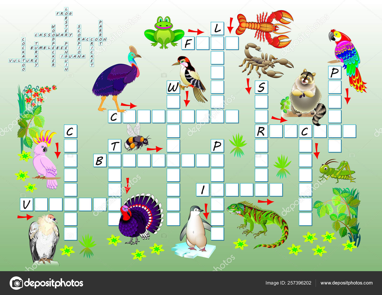 Crossword Puzzle Game Funny Animals Educational Page Children Study - Printable Cartoon Crossword Puzzles