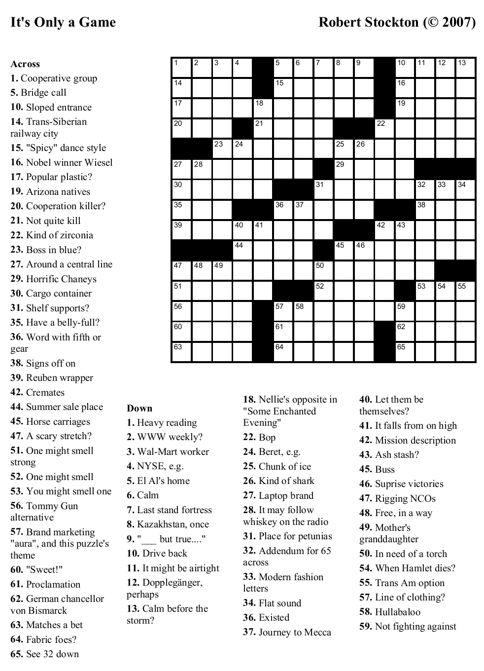 Printable Crossword Puzzle With Answer Key Printable Crossword Puzzles