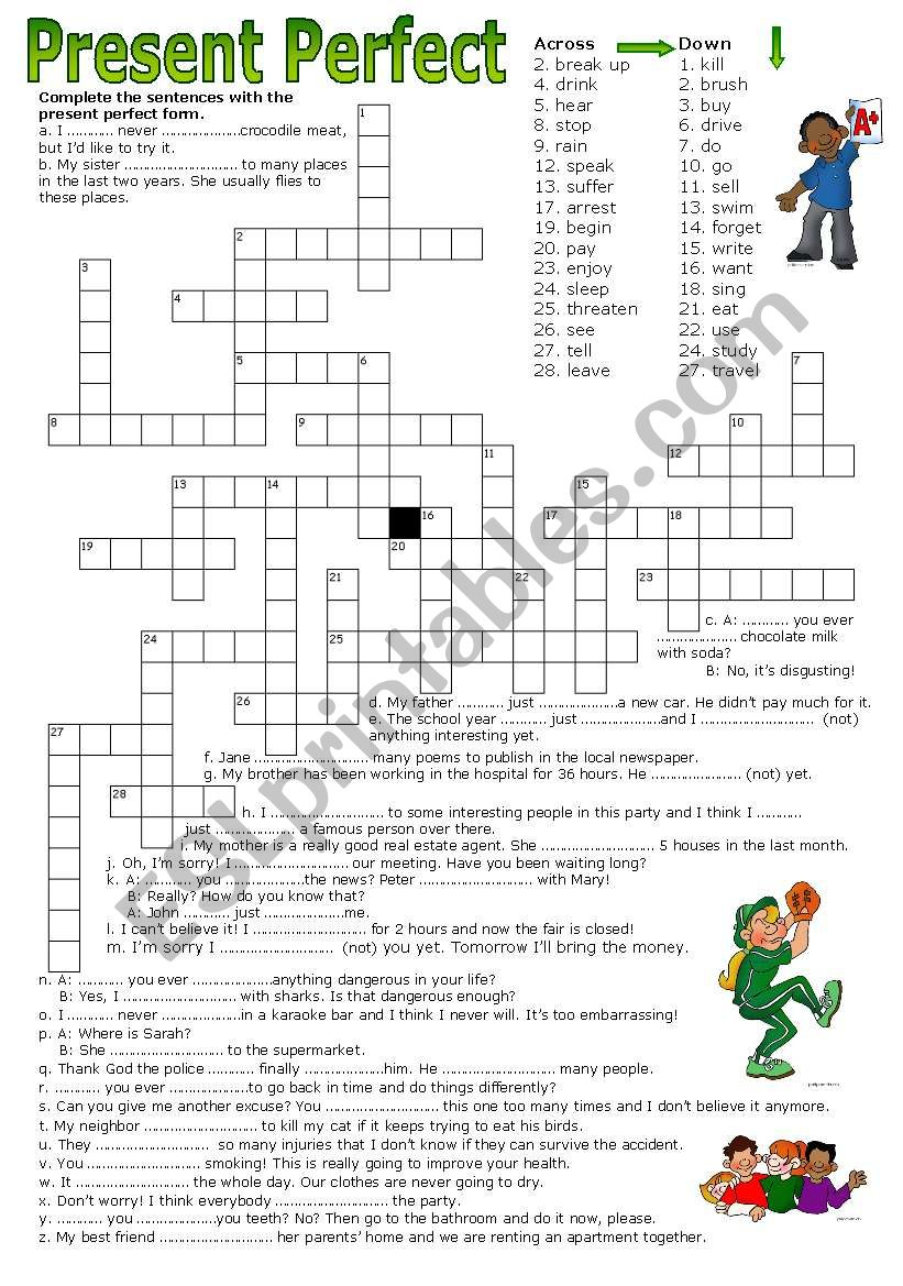 Crossword Puzzle - Present Perfect - Esl Worksheetluoliveira - Crossword Puzzles Printable On Tenses