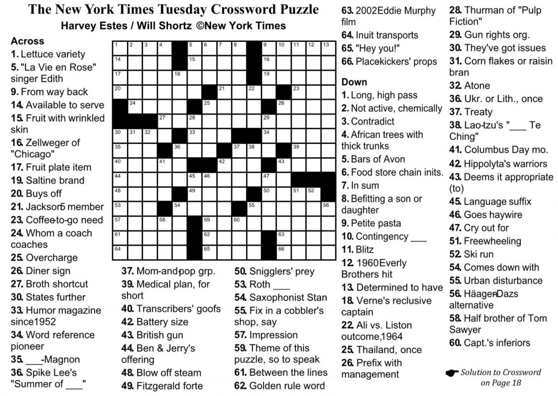 Crossword Puzzle Printable Ny Times Syndicated Answers - New York - Free Printable New York Times Sunday Crossword Puzzles