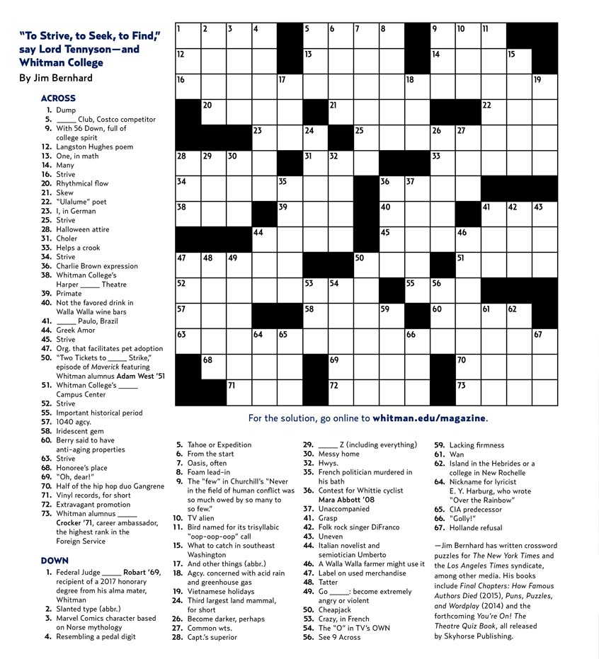 Crossword Puzzle | Whitman College - Printable Crossword Puzzles For College Students