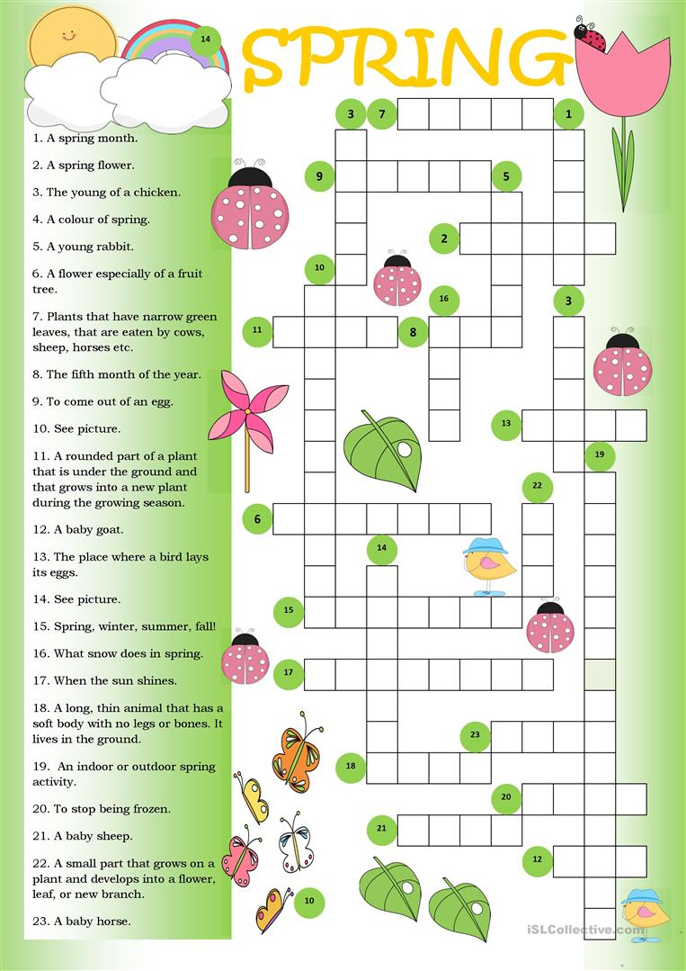 Crossword Spring Worksheet - Free Esl Printable Worksheets Made - Printable Spring Crossword Puzzles