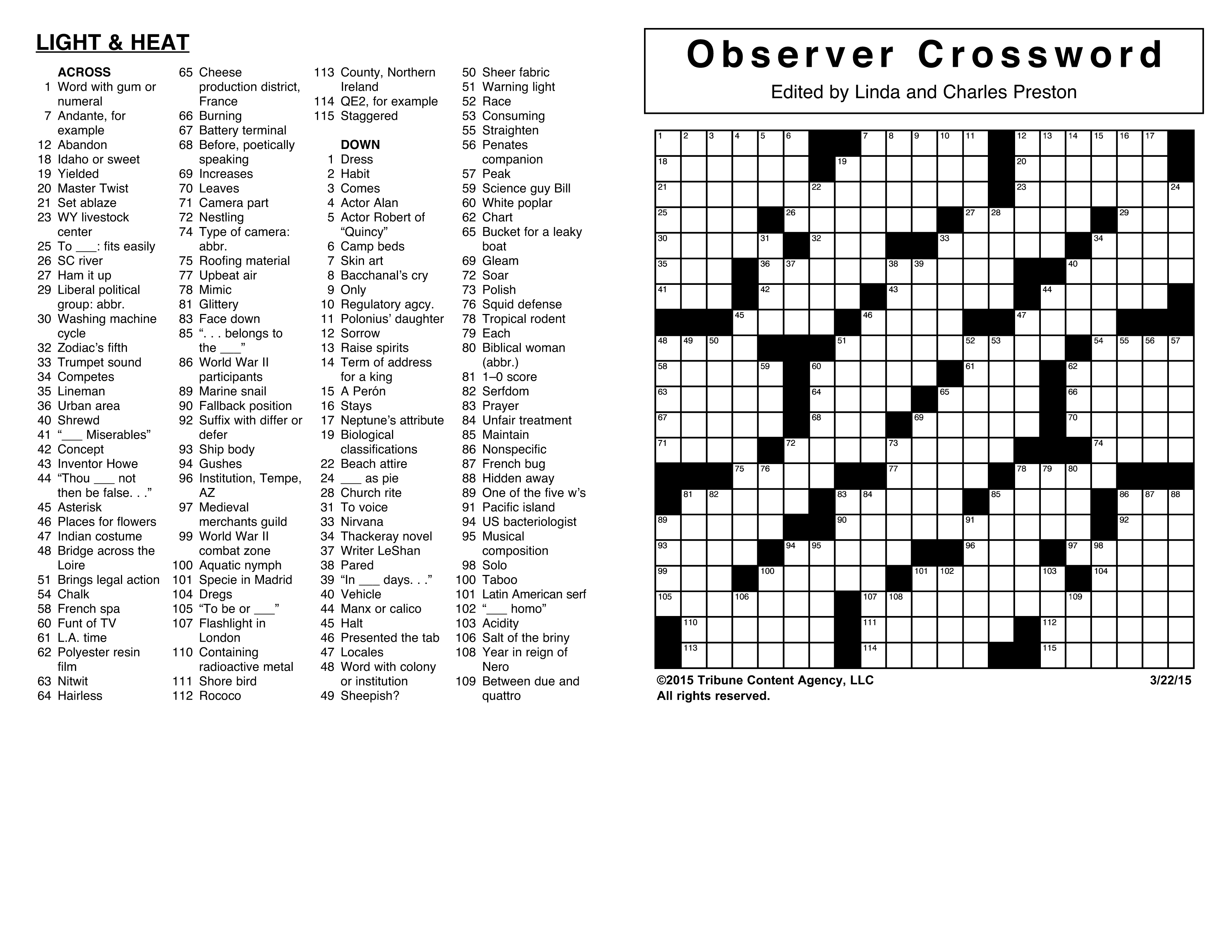 Crosswords Archives | Tribune Content Agency - Printable Crossword Puzzle Nov 2018