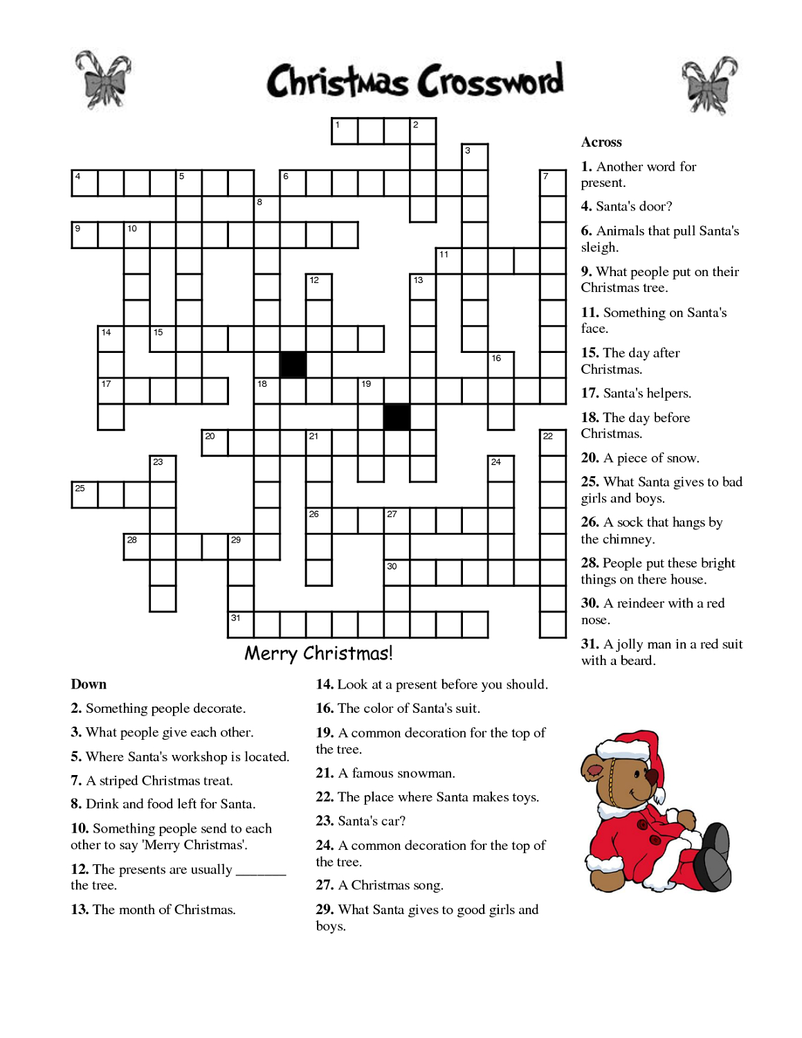 Crosswords For Kids Christmas | K5 Worksheets | Christmas Activity - English Language Crossword Puzzles Printable