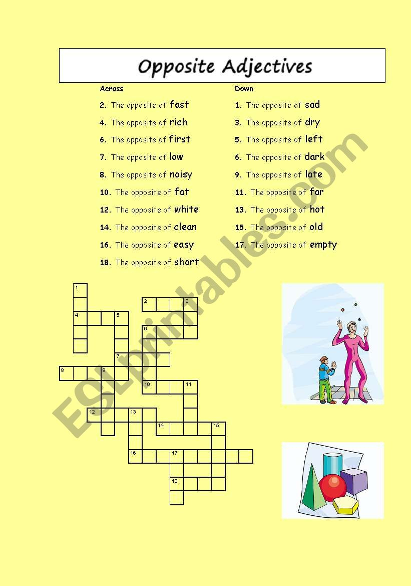 Crosswords: Opposite Adjectives And Verbs - Esl Worksheetphiliproth - Printable Opposite Crossword Puzzle