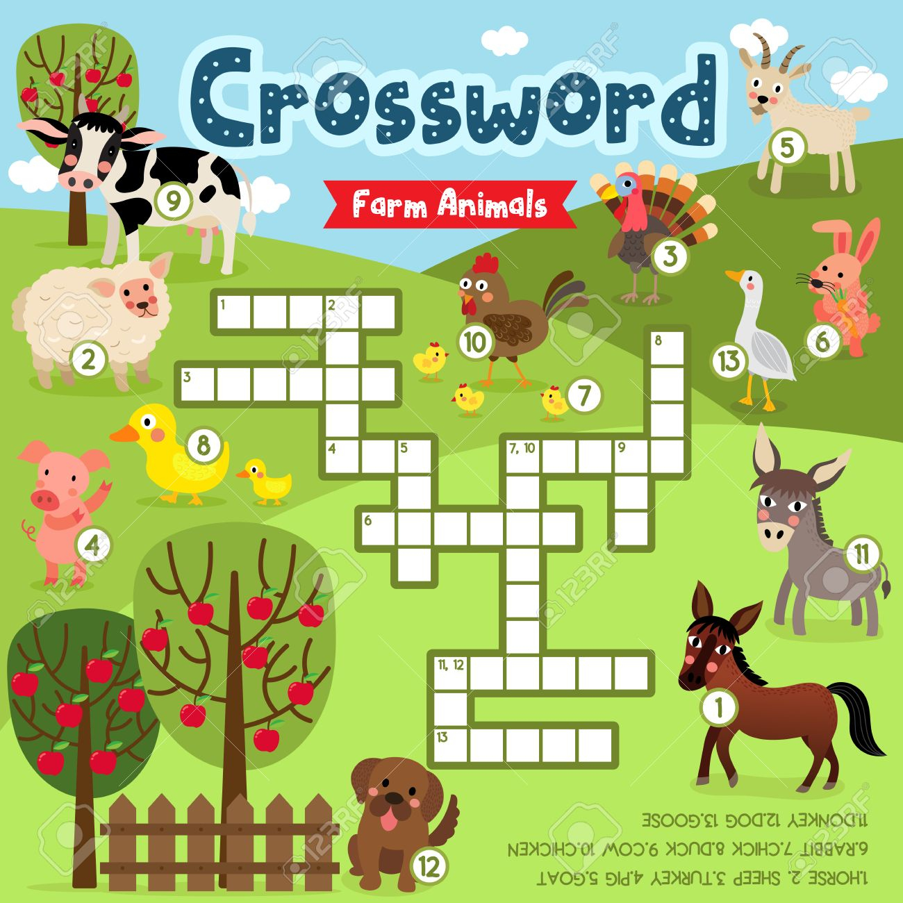 Crosswords Puzzle Game Of Farm Animals For Preschool Kids Activity - Printable Crossword Puzzle Animals
