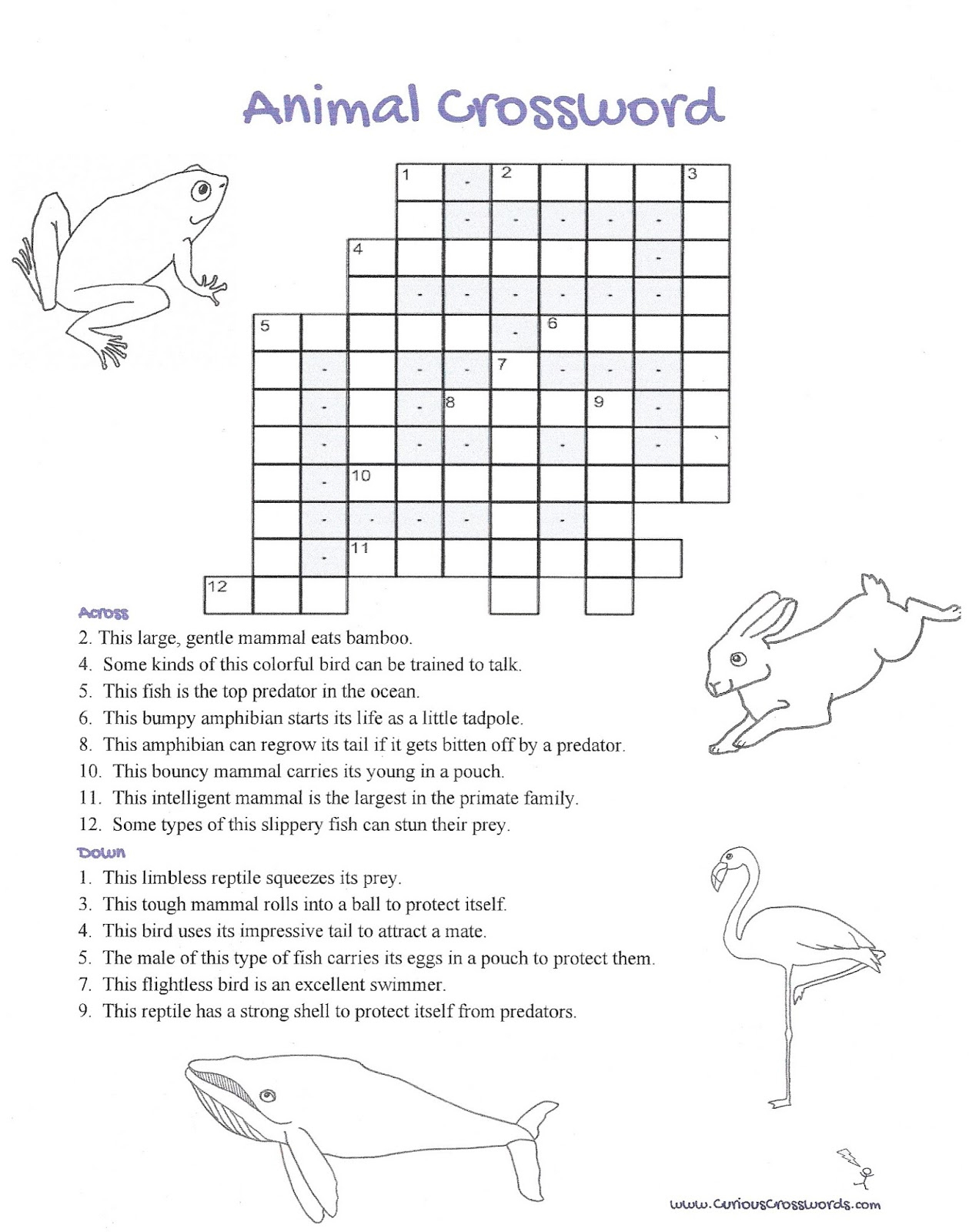 Curious Crosswords - Wildlife Crossword Puzzle Printable