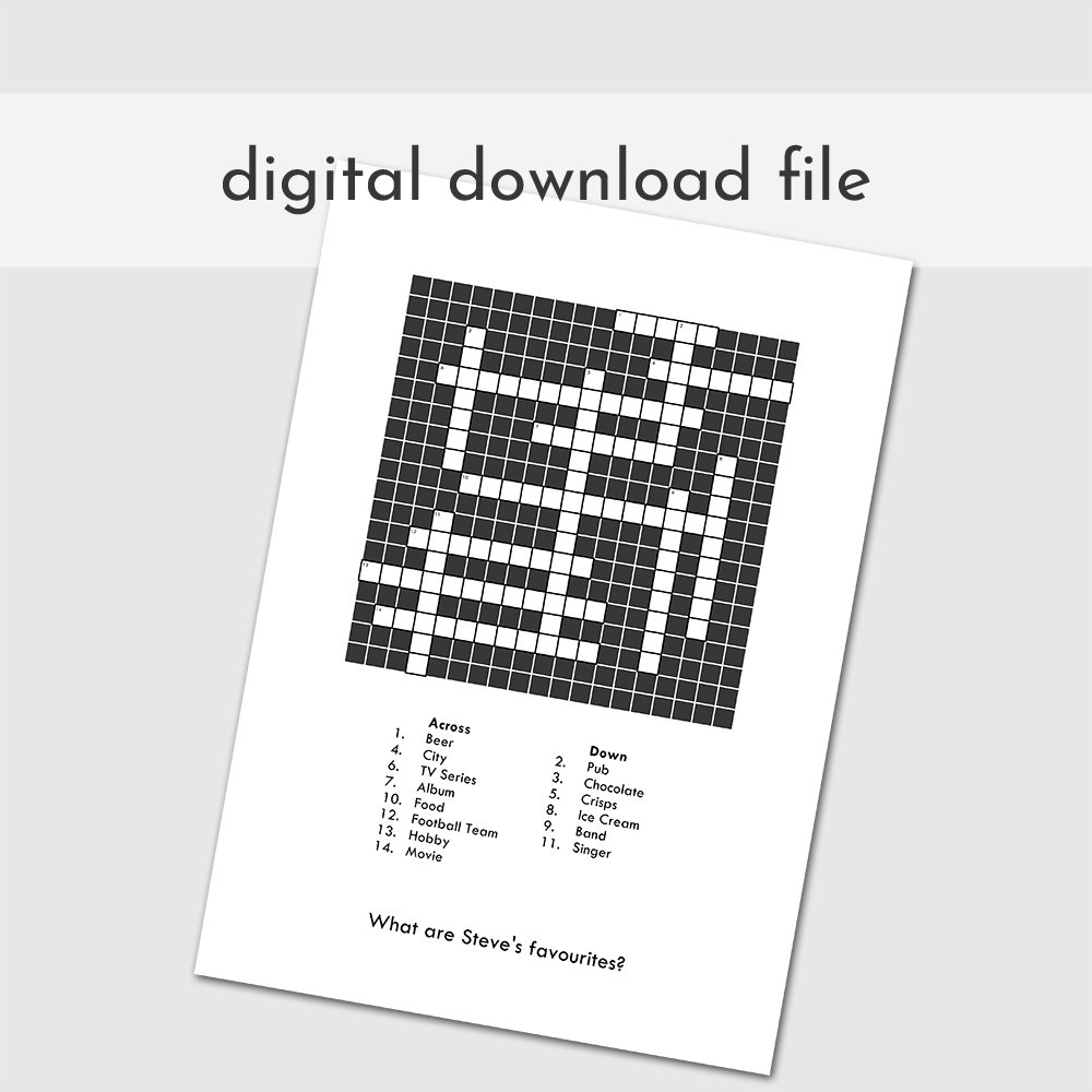 Custom Crossword Puzzle Printable Blank Crossword Digital | Etsy - Blank Crossword Puzzle Printable