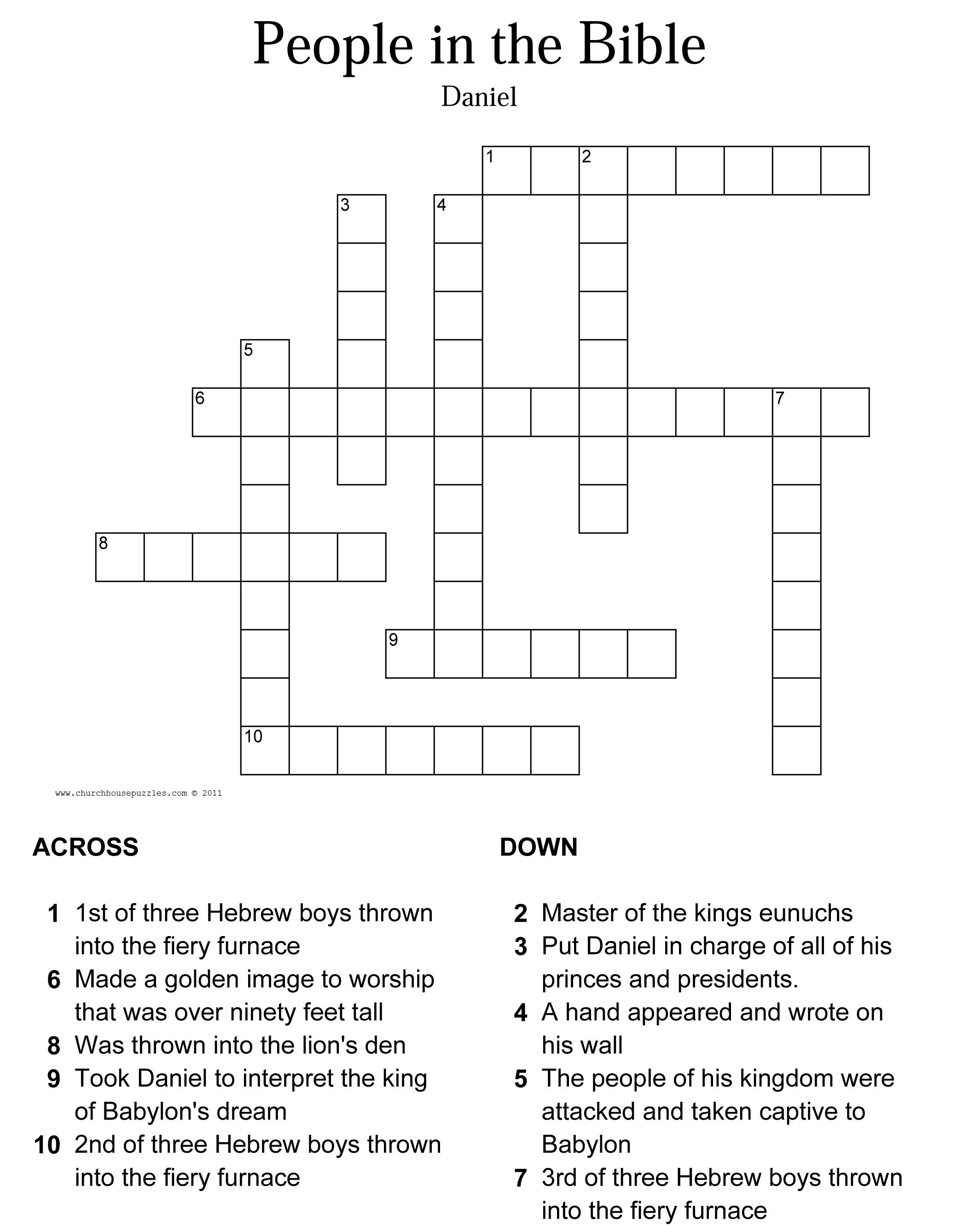 Daniel Crossword Puzzle - Printable Biblical Puzzle