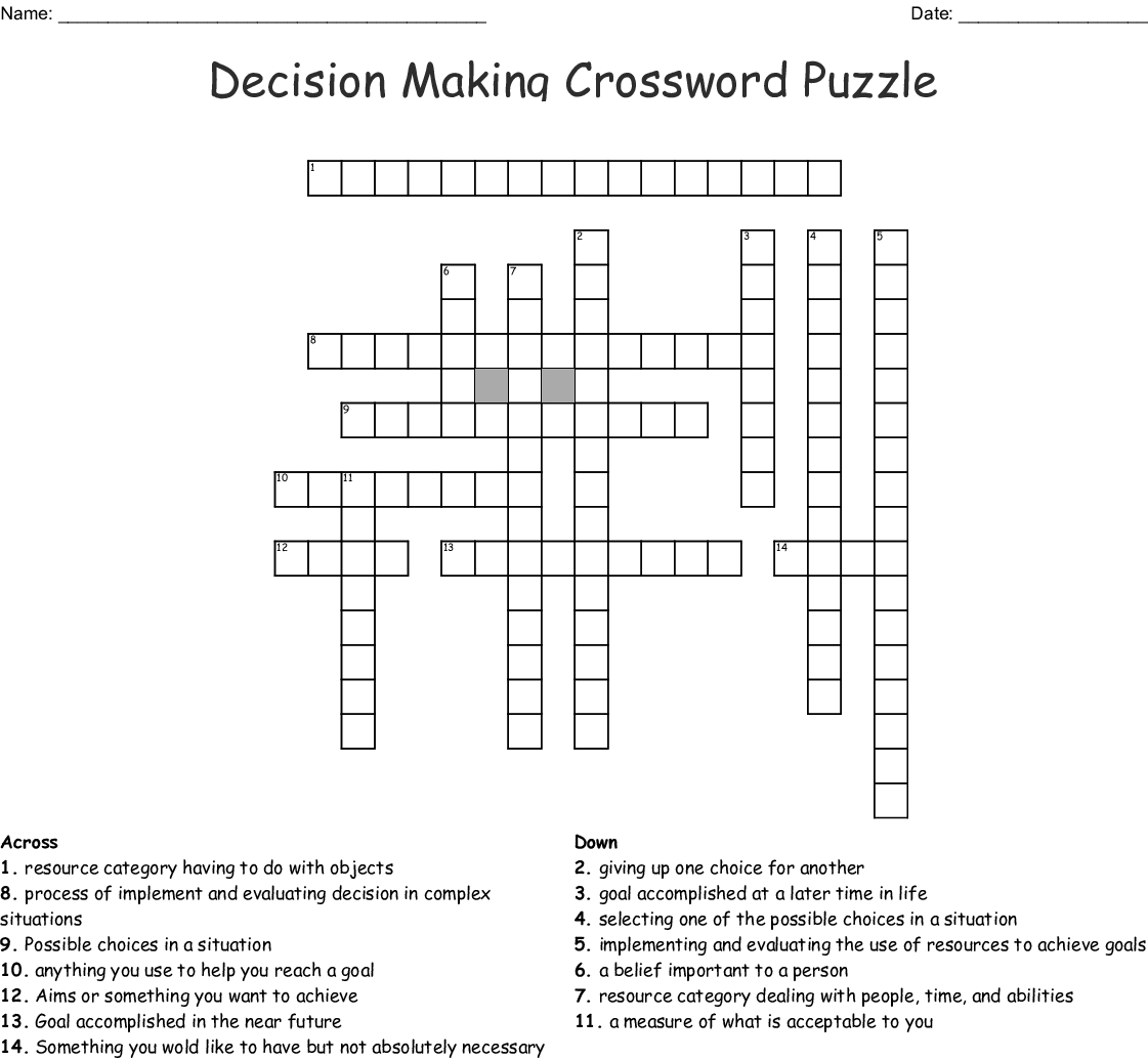 Decision Making Crossword Puzzle Crossword – Wordmint Inside Create - Create Crossword Puzzle Printable