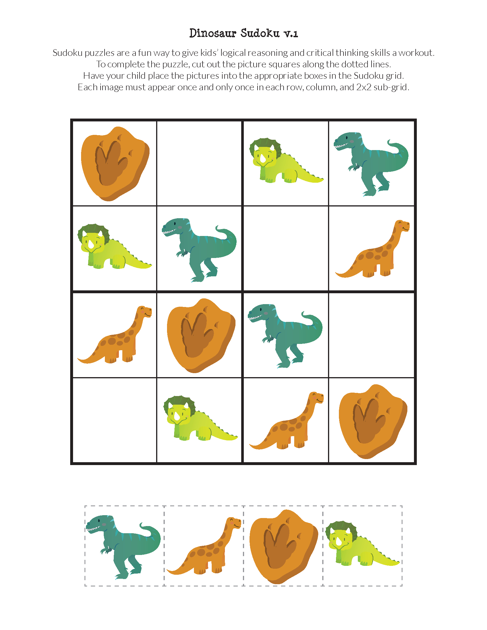Dinosaur Sudoku Puzzles {Free Printables} | Education Ideas | Sudoku - Printable Dinosaur Puzzle