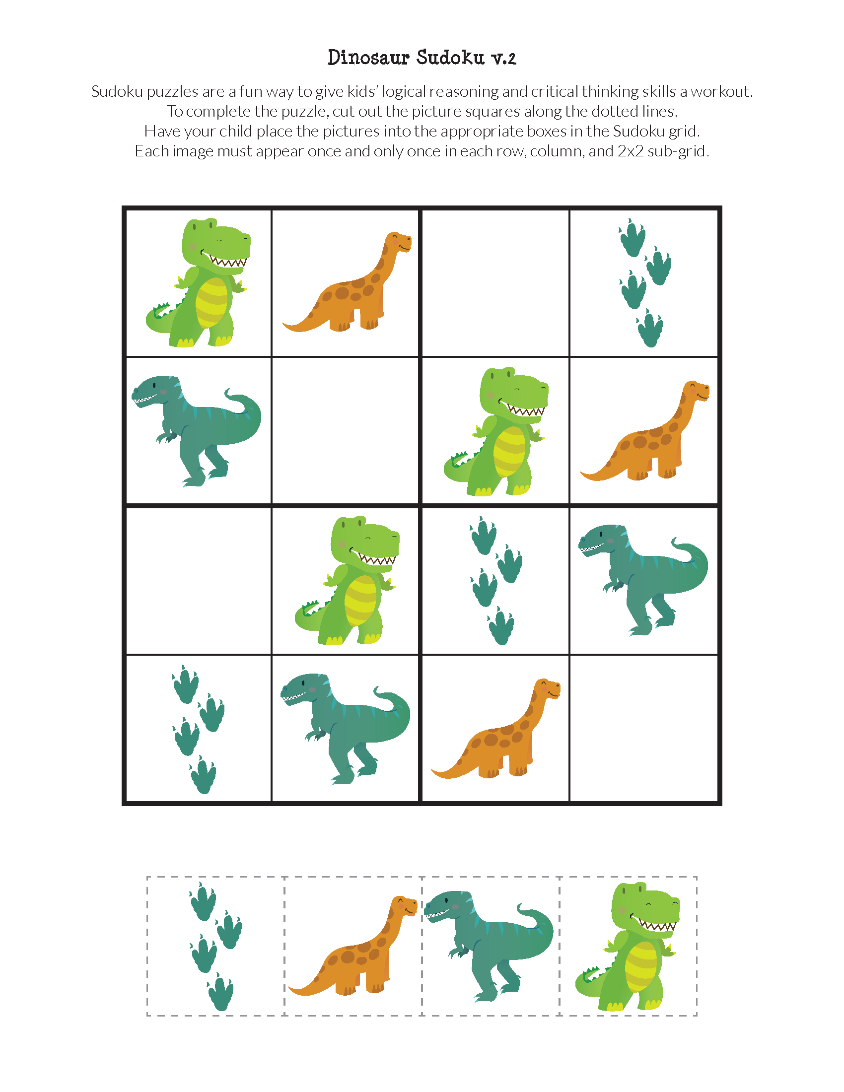 Dinosaur Sudoku Puzzles {Free Printables} | Sudoku | Sudoku Puzzles - Printable Dinosaur Puzzle
