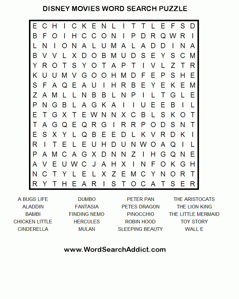 Disney Movies Word Search Puzzle | Addicted To Disney | Disney - Crossword Puzzle Printable Disney