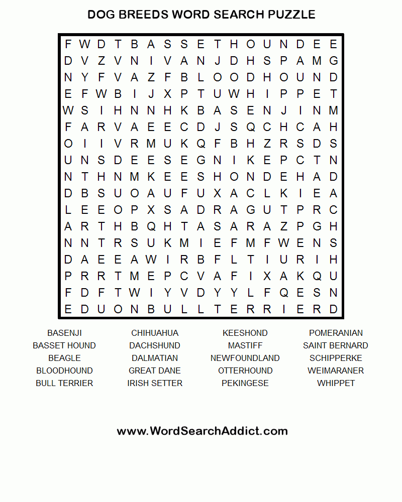 Dog Breeds Printable Word Search Puzzle Dog Crossword Puzzle Printable 